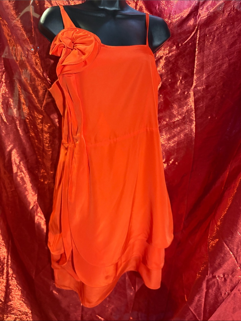 Women's Orange Spaghetti-Strap Layered Cocktail Dress